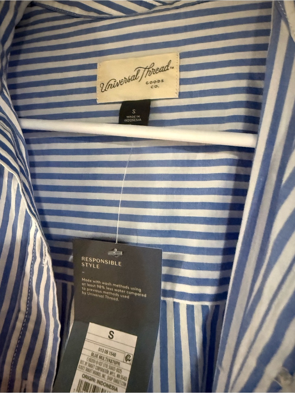 Universal Thread Blue and White Vertical Stripe Shirt Dress - Picture 3 of 3